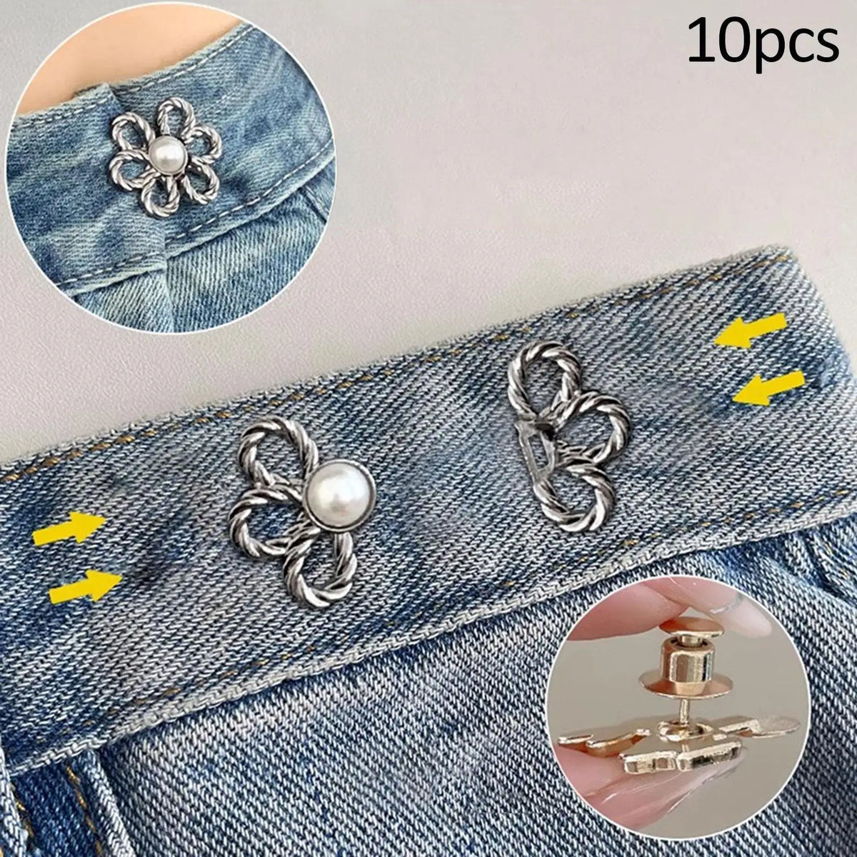 Metal Flower Buttons Jeans Waist Tightener – Sew-On Set of 10