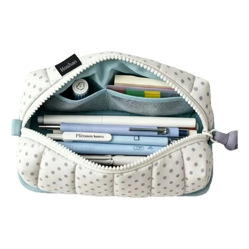 Large Capacity Pencil Case – Dot Pattern Cotton Pen Bag