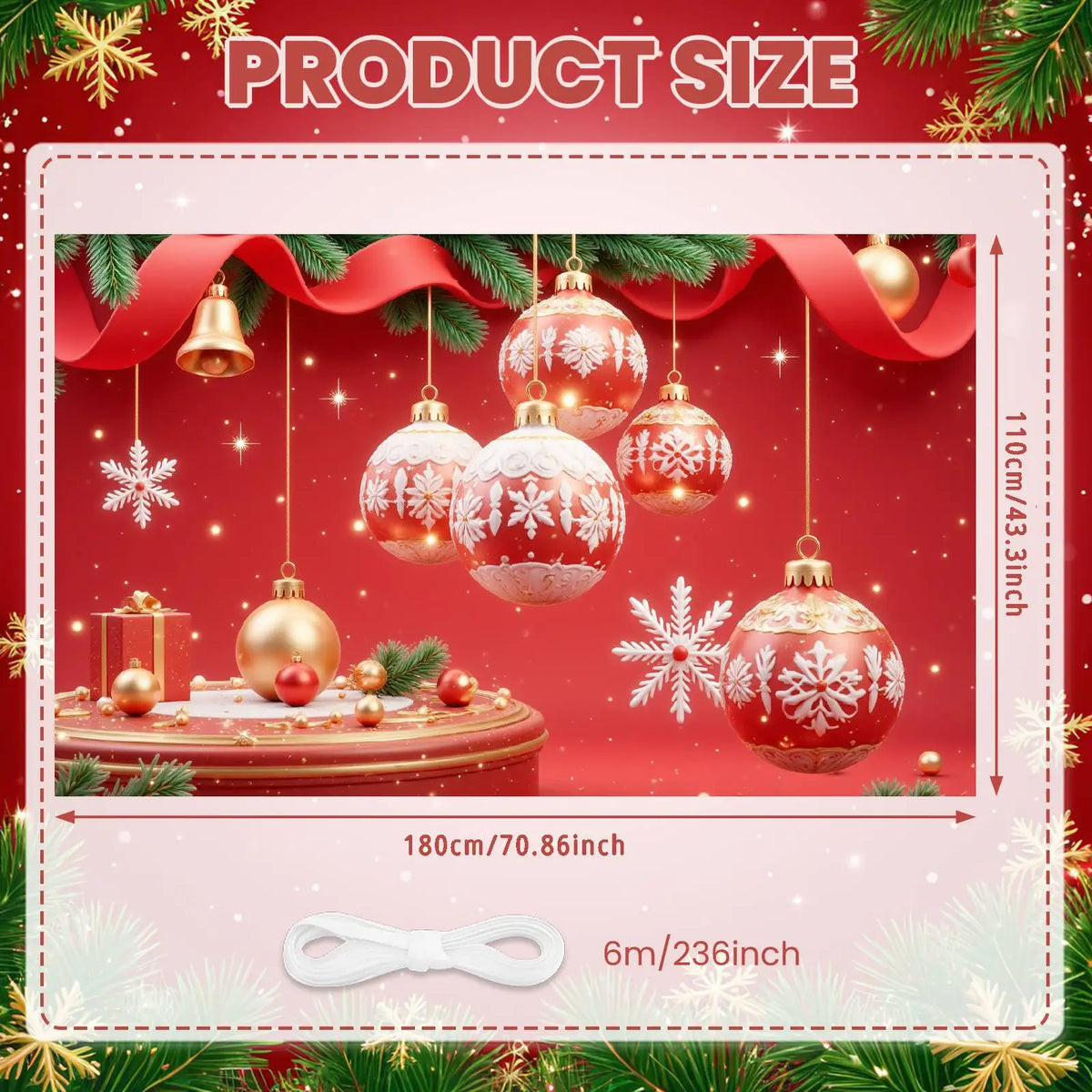 Christmas Snowflake Backdrop Banner – 180×110cm Holiday Decor