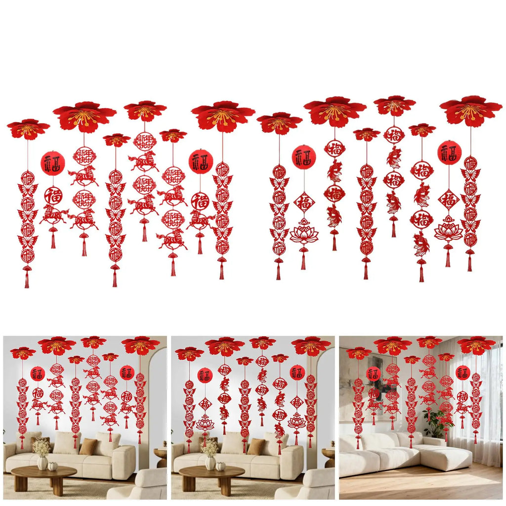 Red Felt Chinese New Year Ceiling Pendant & Tassel Ornament