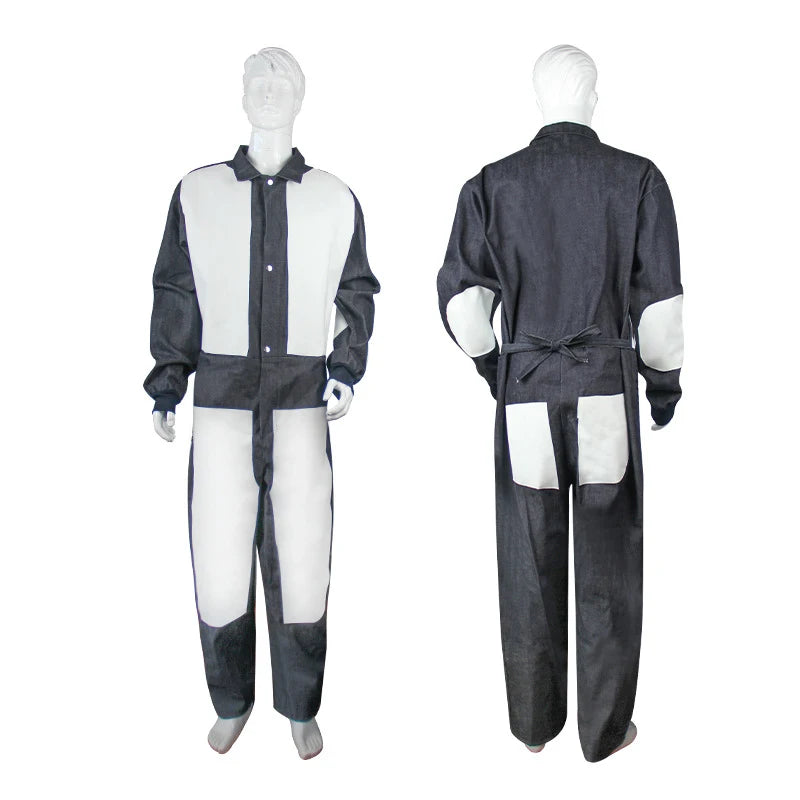 Full-Body Leather Sandblasting Suit – Denim & Cowhide Overalls