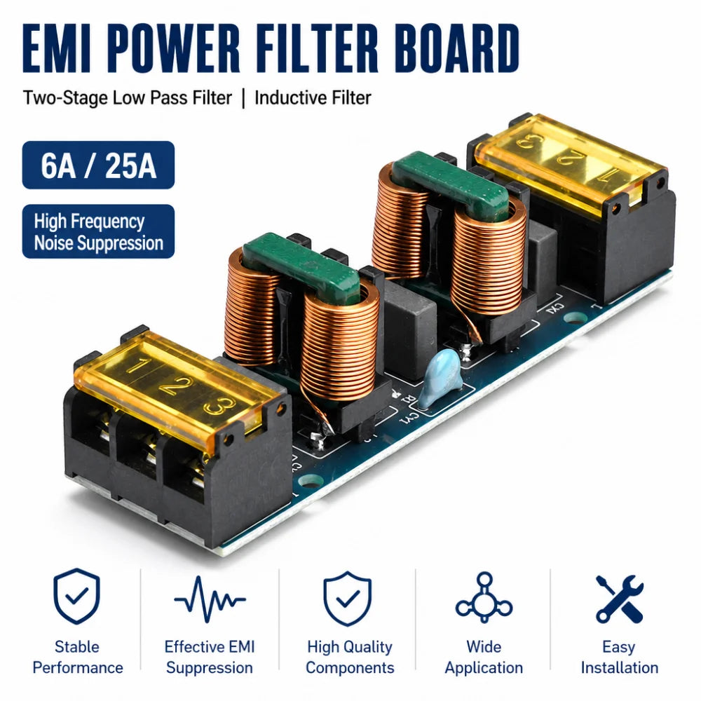 6A & 25A EMI Power Supply Filter – Two-Stage Low-Pass Module