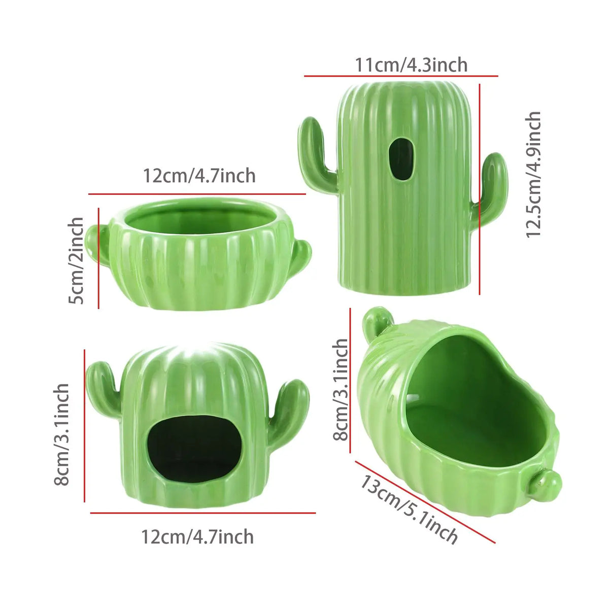 4-Piece Ceramic Hamster Hideout Set – House, Bowl, Bath & Water