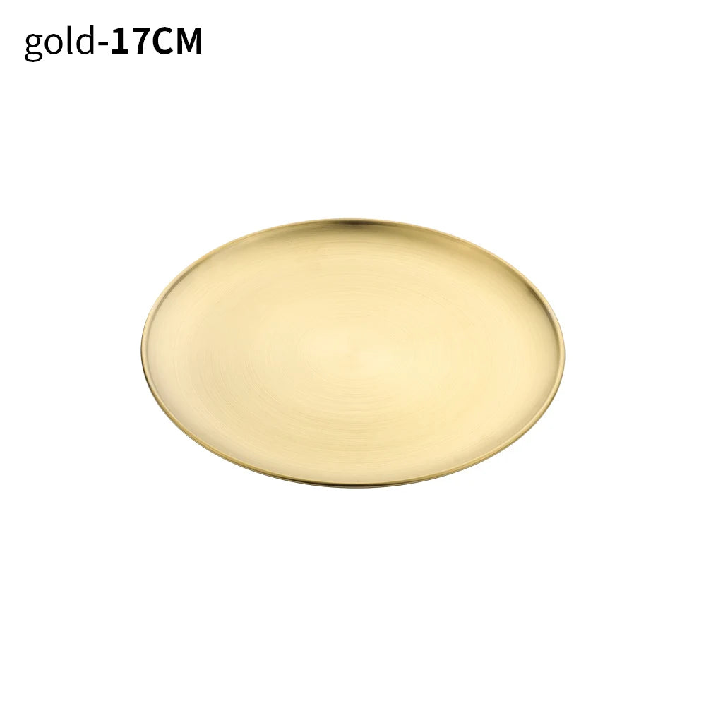 Stainless Steel Round Shallow Tray – Gold & Silver | 14–26cm