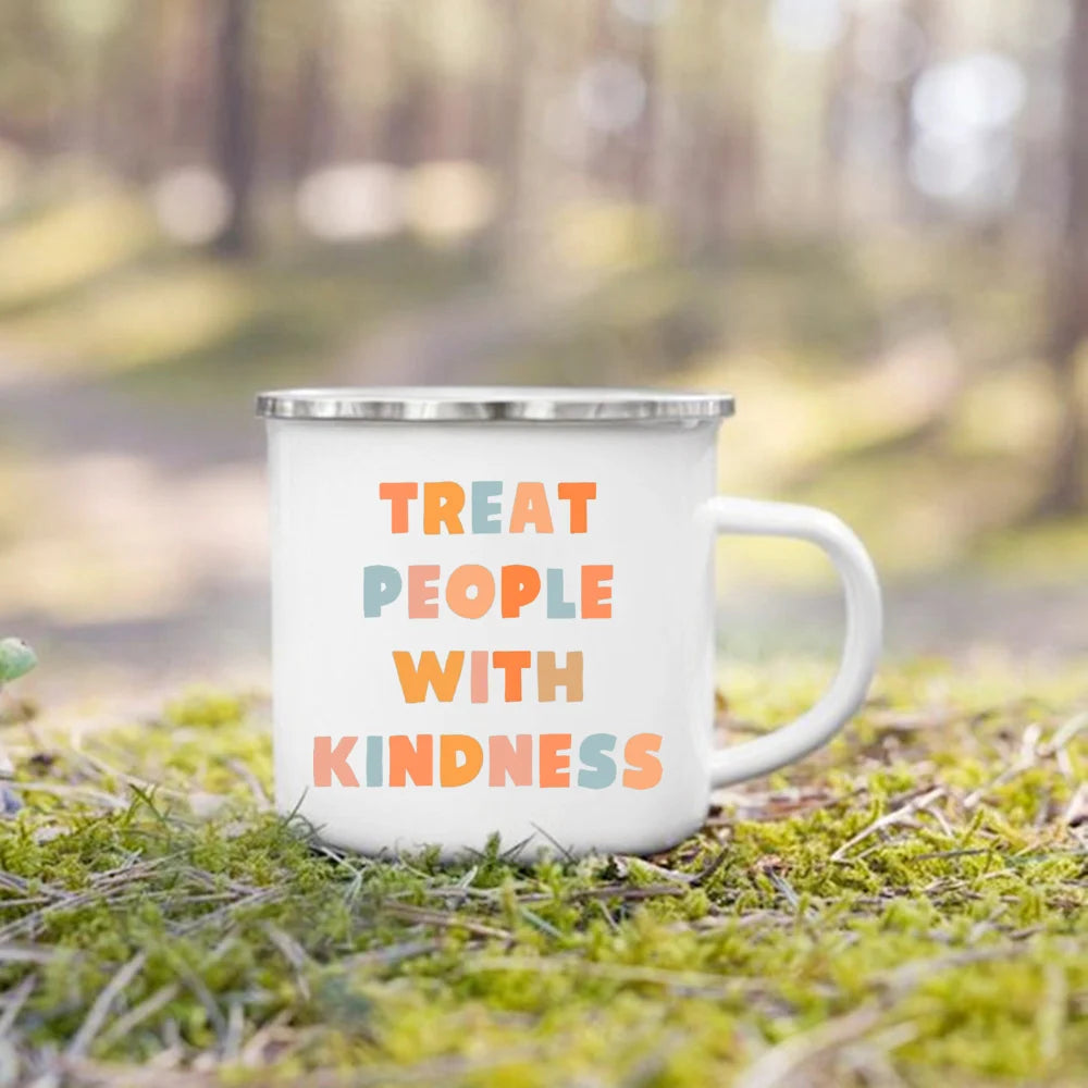 Treat People with Kindness Vintage Enamel Coffee Mug
