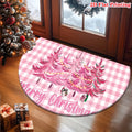 Pink Plaid Christmas Tree Semi-Circle Doormat | Anti-Slip
