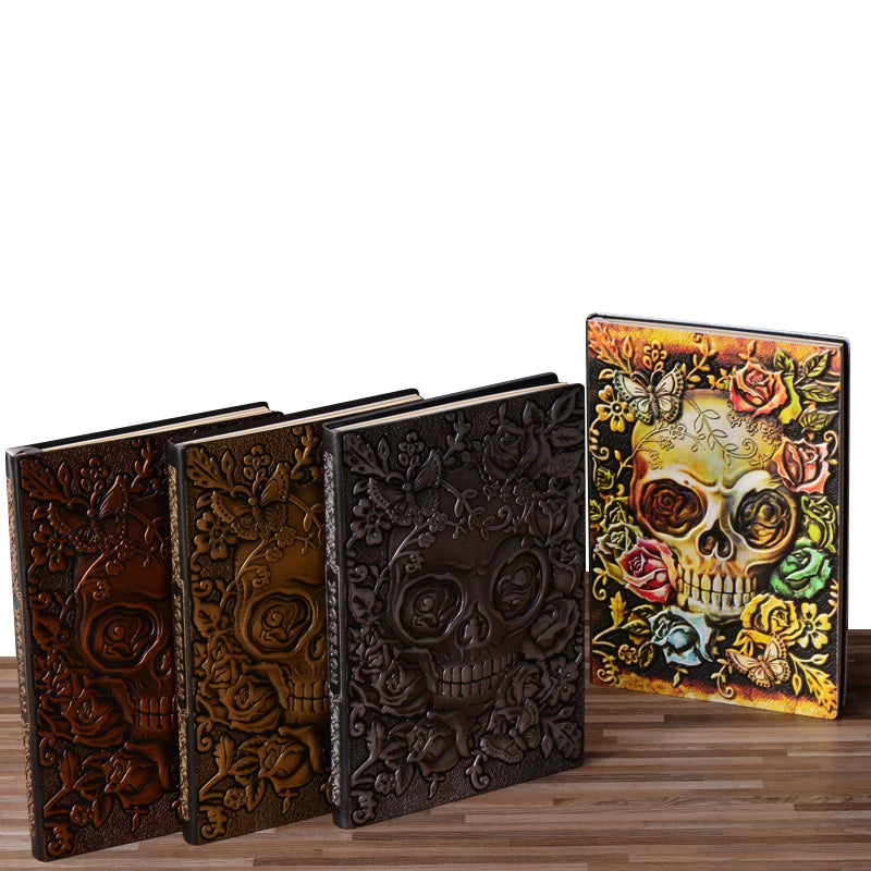 Skull Flower Embossed PU Leather A5 Notebook – Planner & Diary