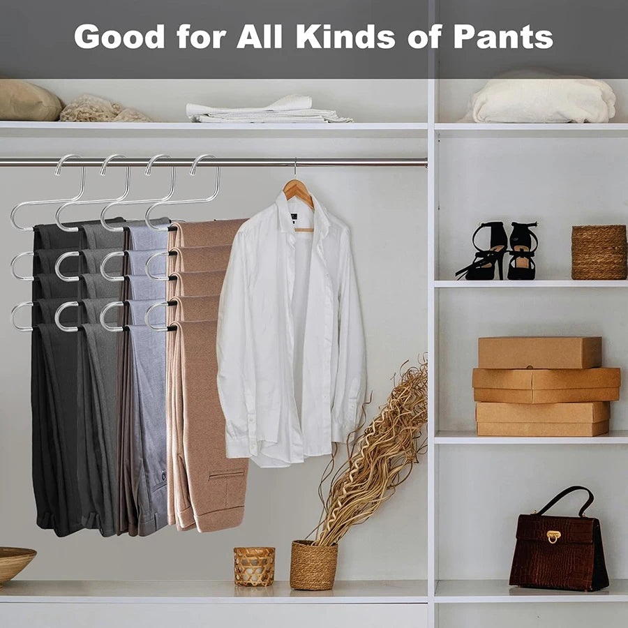 S-Shape Pants Hangers Space Saver | 5-Layer Stainless Steel