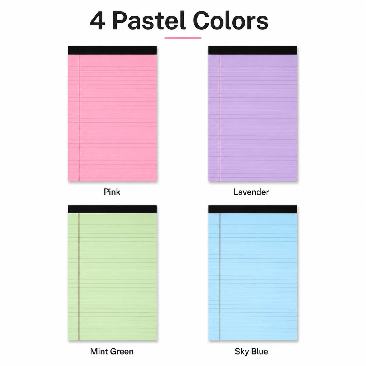 Set of 4 A4 Lined Tear-Off Notepads – Pastel Colors, 50 Sheets