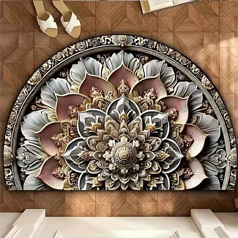 Vintage Mosaic Floral Half Round Doormat | Anti-Slip Welcome Mat