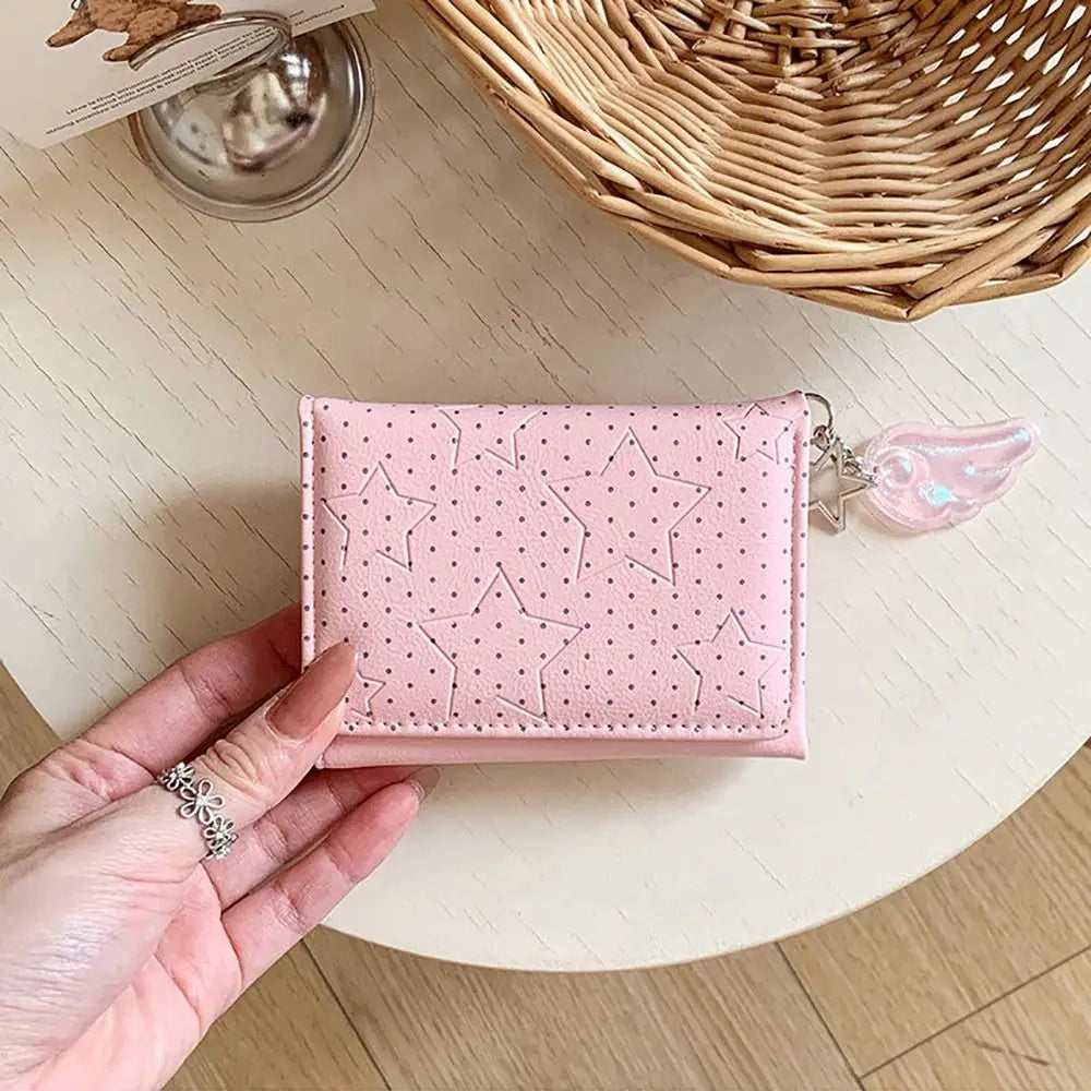 Y2K Tri-Fold PU Wallet – Star Dot Coin Purse & Card Holder