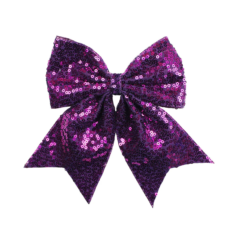 12-Pack 8" Rainbow Glitter Cheer Bow Hair Clips for Girls