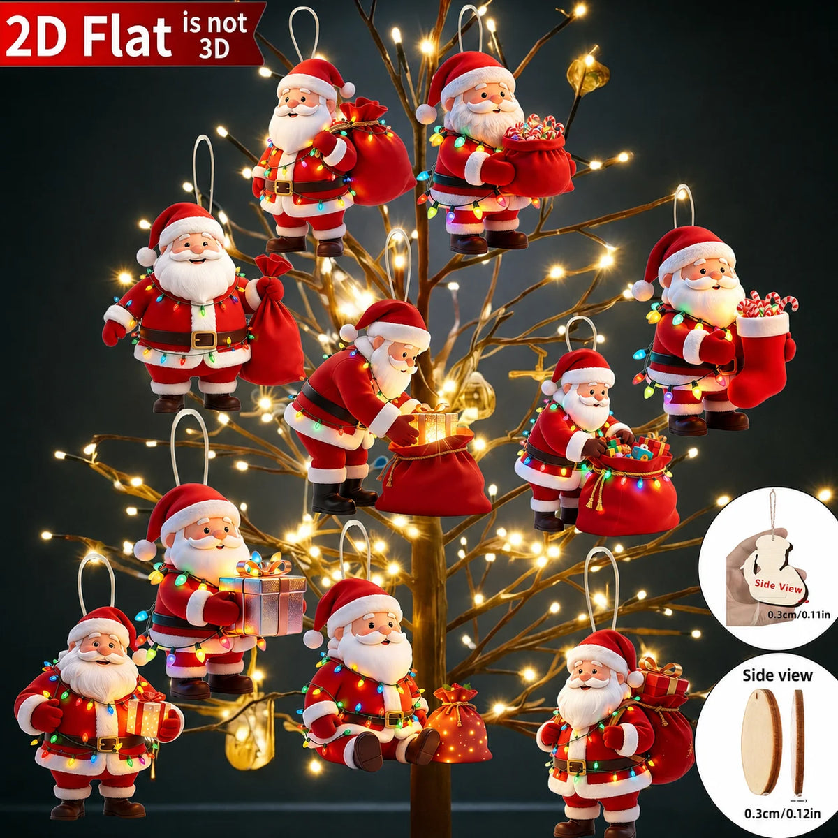 10-Piece Wooden Santa Claus Christmas Hanging Ornaments Set