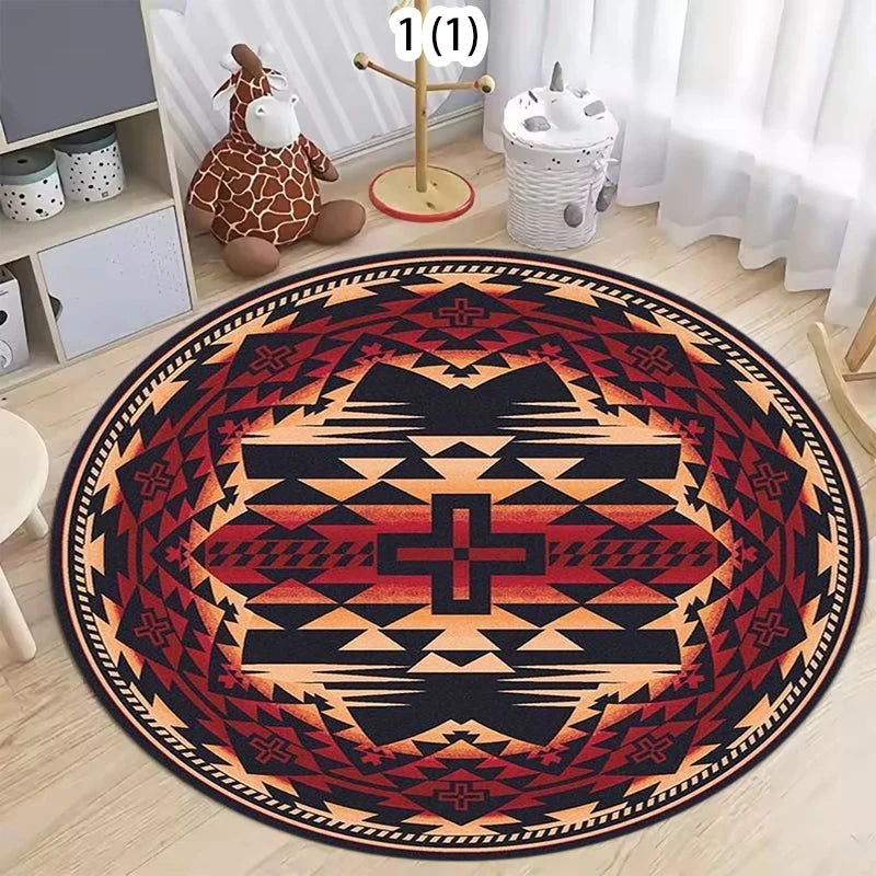 Vintage Bohemian Round Rug | Printed Ethnic Floor Mat