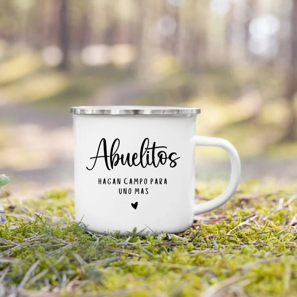 Baby Announcement Enamel Mug – Grandpa Grandma Gift Cup