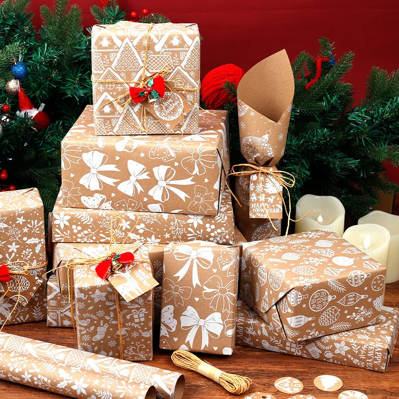 Christmas Kraft Gift Wrapping Paper Roll – Santa & Tree Print