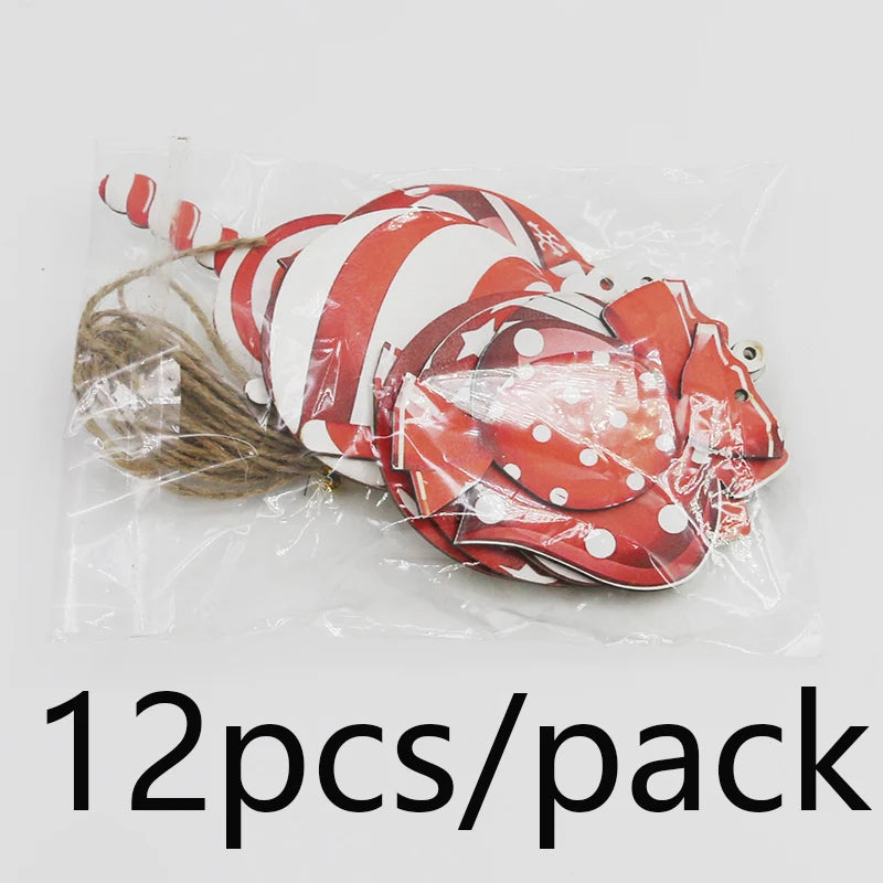 12-Pc Colorful Wooden Lollipop Christmas Tree Ornaments