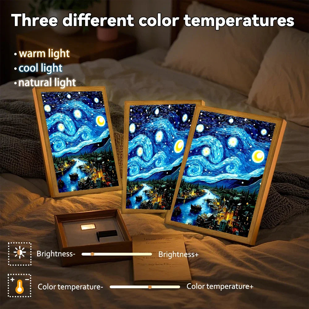 LED Light Painting Frame – Van Gogh Starry Sky Wall Art Décor