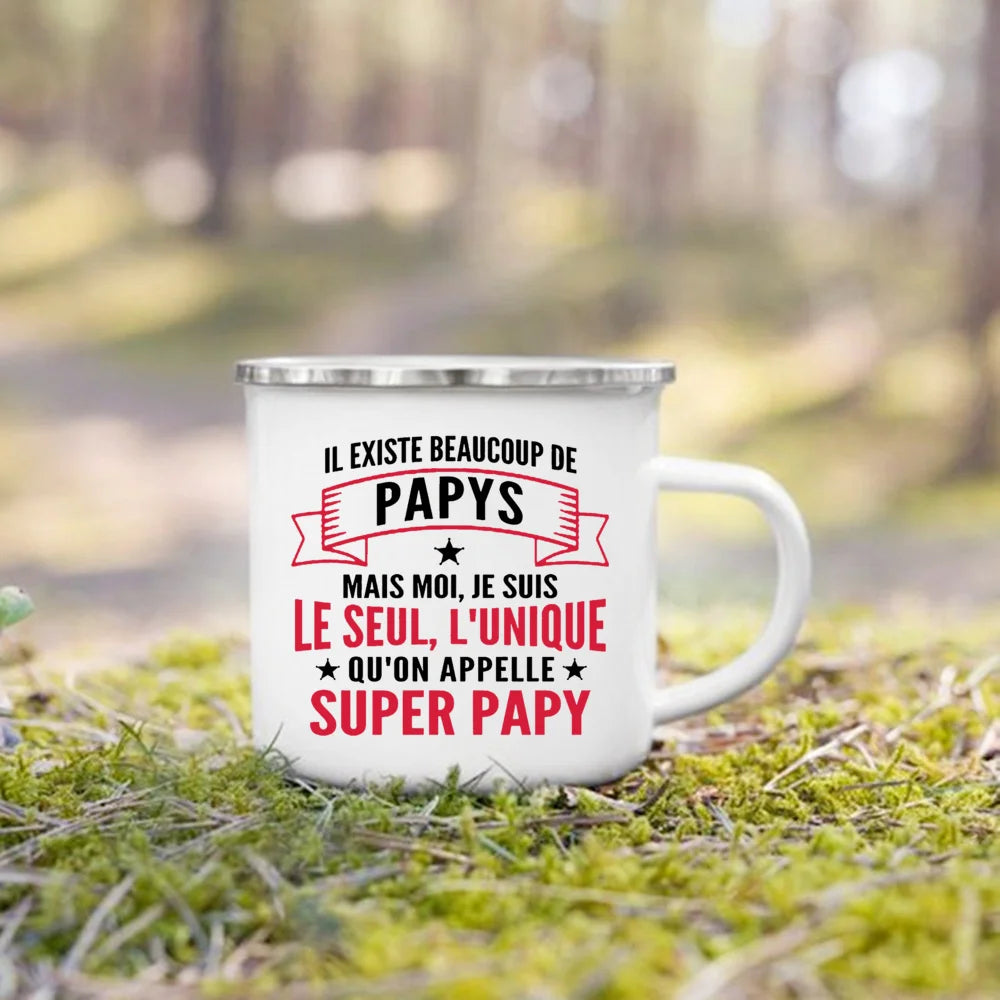 Super Papy Mamie Enamel Mug – Grandma & Grandpa Gift