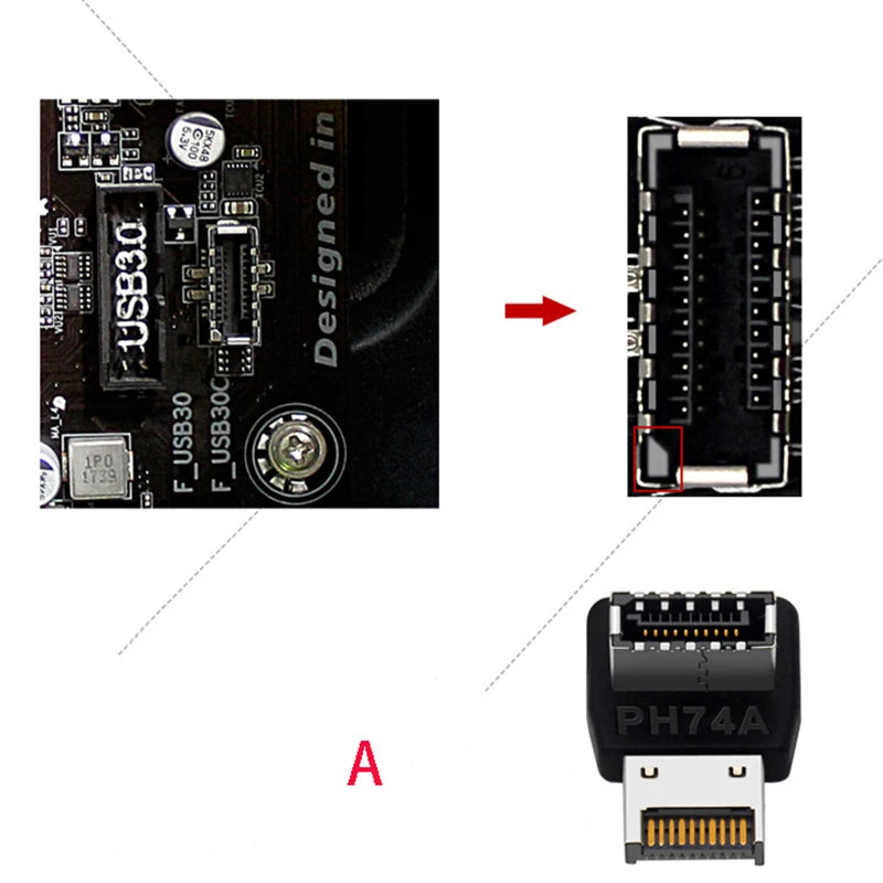 USB 3.1 Type E to Type C 90° Angled Front Panel Adapter
