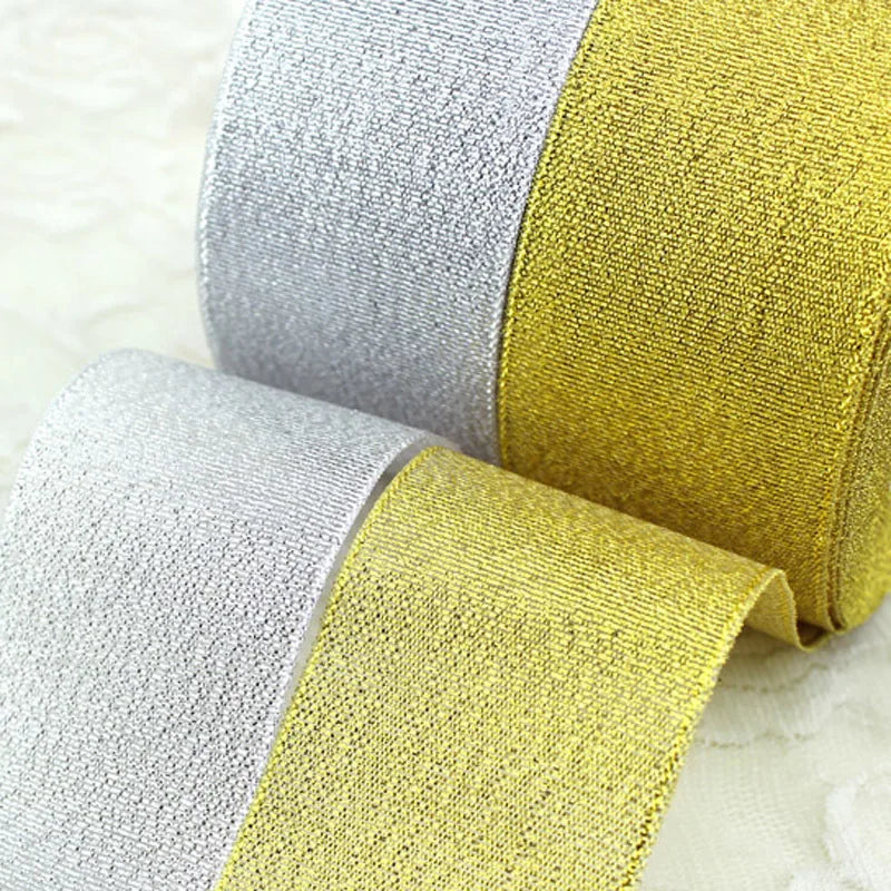 25 Yards Gold & Silver Metallic Ribbon 50mm – Gift & Wedding