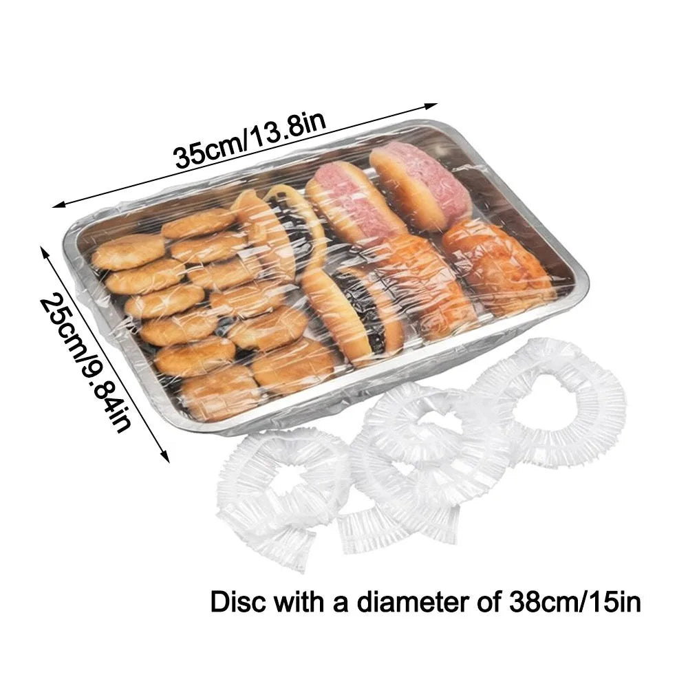 50-Pack Elastic Transparent Food Covers – Stretch Wrap Bags