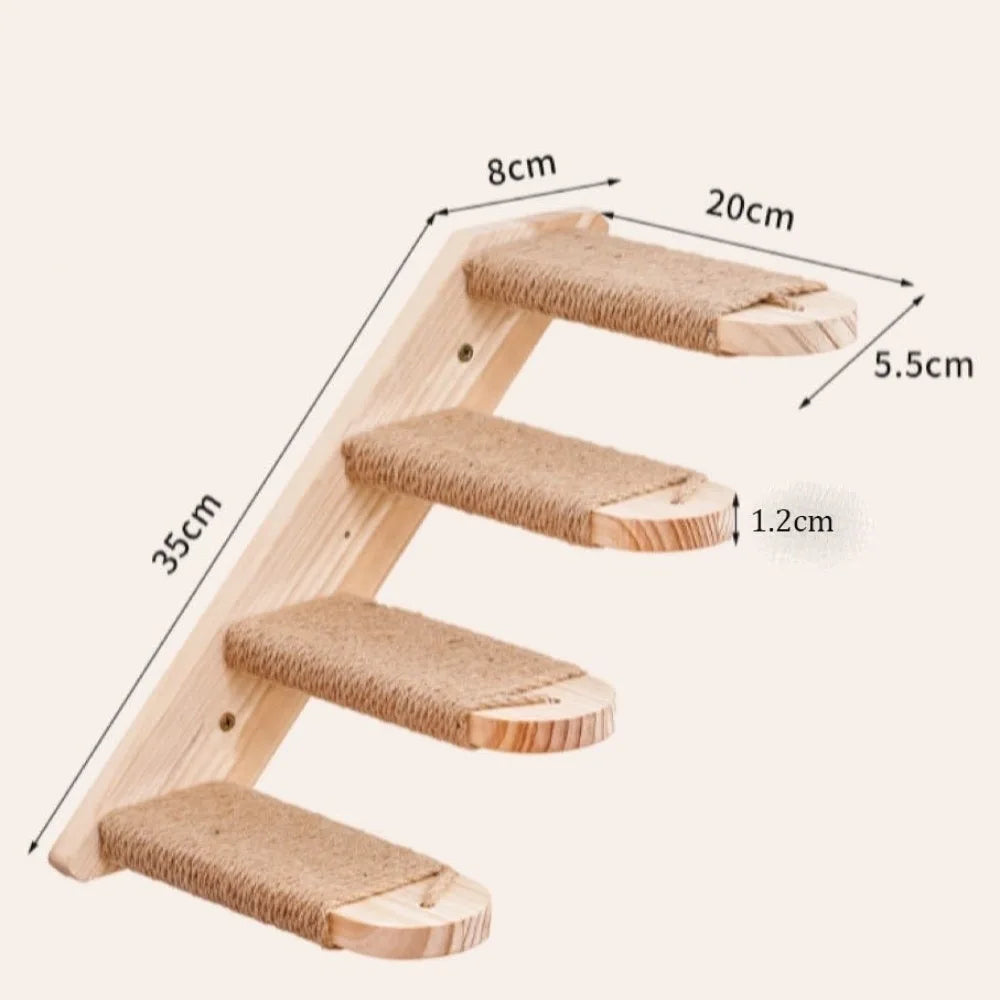 Wooden Wall-Mounted Cat Climbing Shelf & Sisal Scratcher