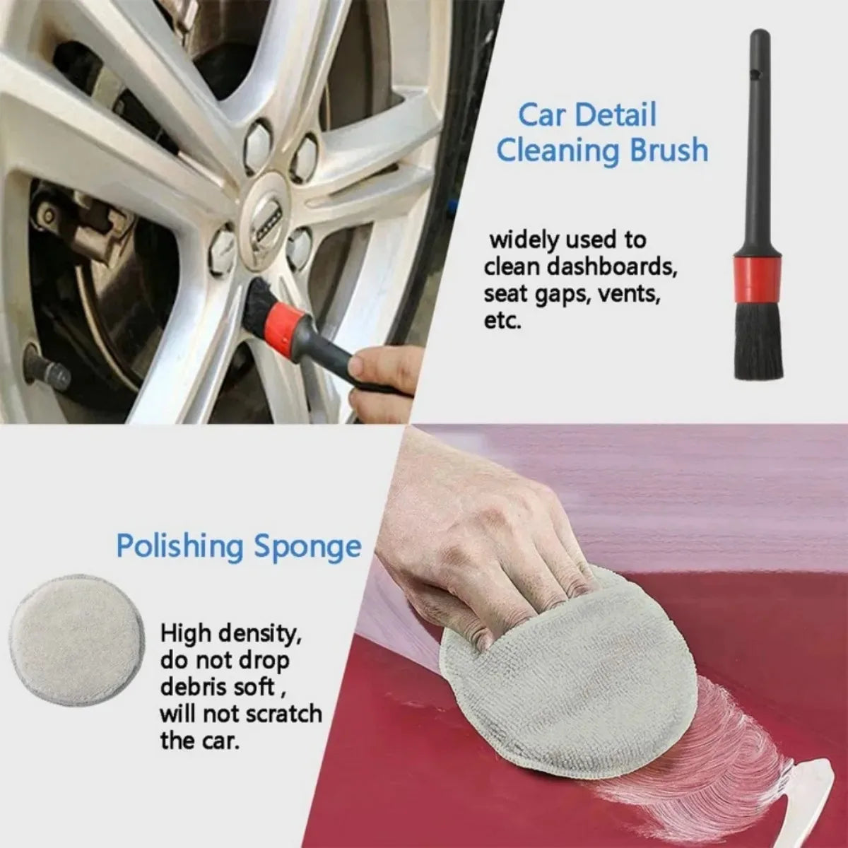 Auto Detailing Kit – Wax Applicator, Microfiber Towels & Tire Brush