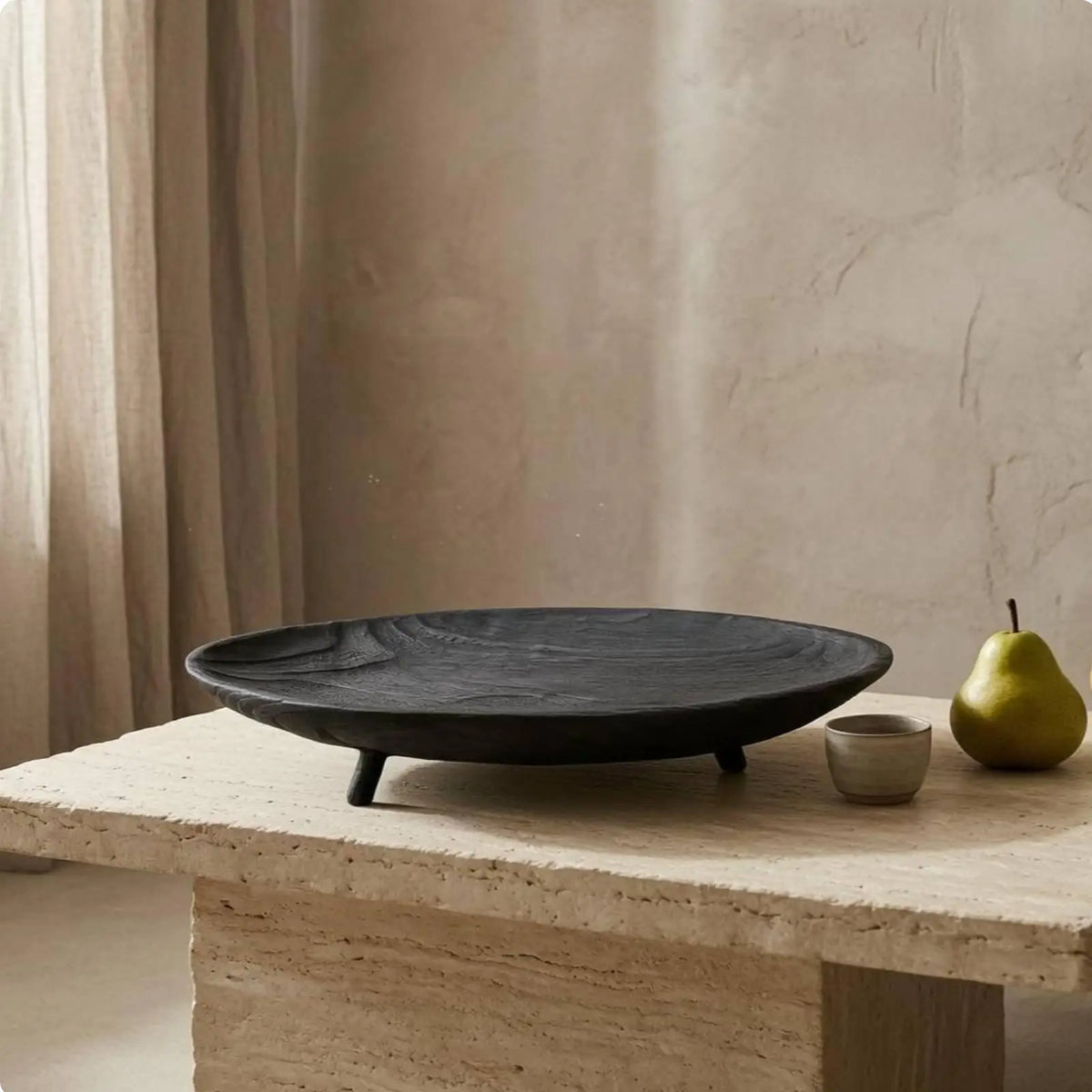 Hand-Carved Oval Wooden Tray on Feet | Paulownia Fruit Bowl
