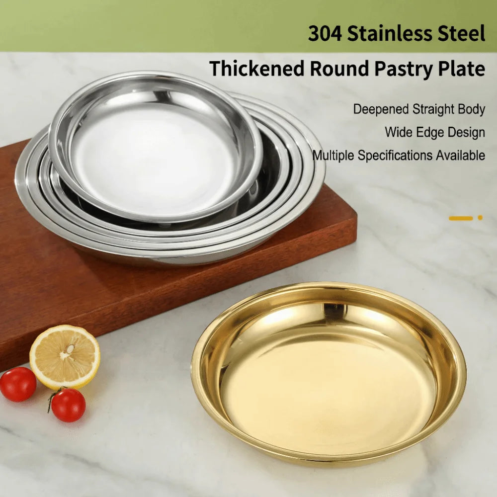 Stainless Steel Round Shallow Tray | Rustproof Camping Plate