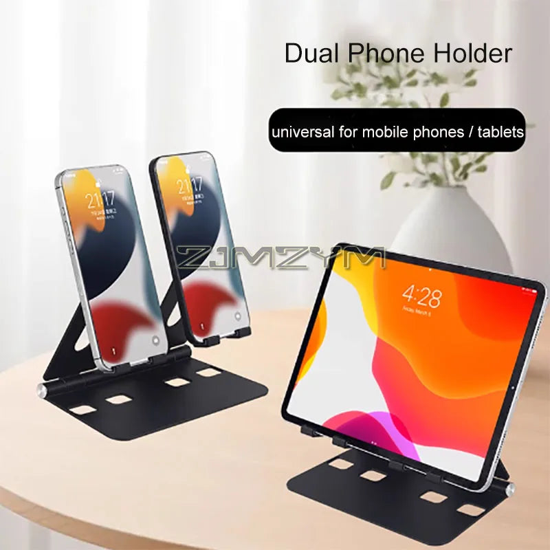 Foldable Dual Phone & Tablet Desktop Stand | Adjustable Metal