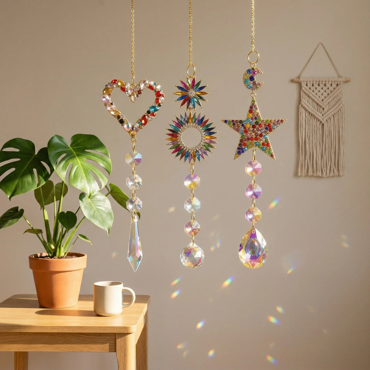 Rainbow Diamond Sun Catcher – Butterfly, Star & Love Decor