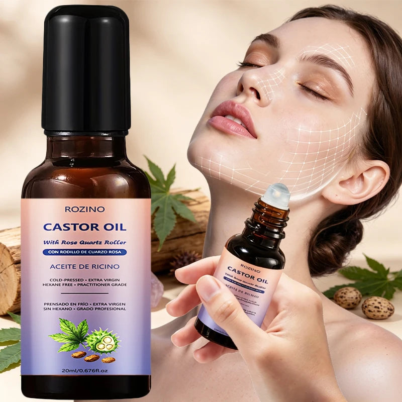 ROZINO Cold-Pressed Castor Oil Roller – Lash, Brow & Scalp