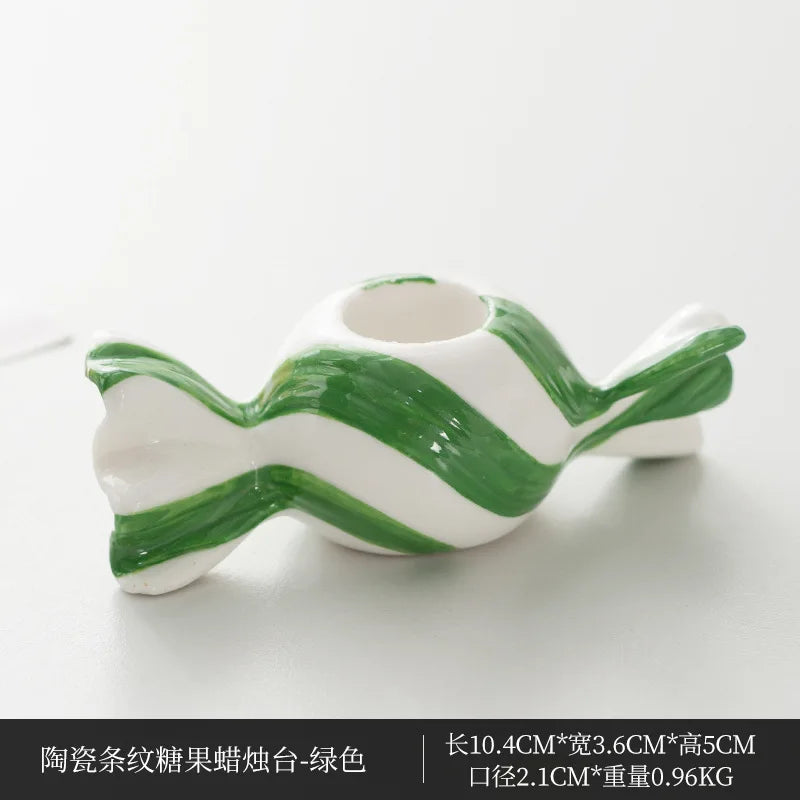 Ceramic Striped Tealight Candle Holder – Xmas Holiday Décor