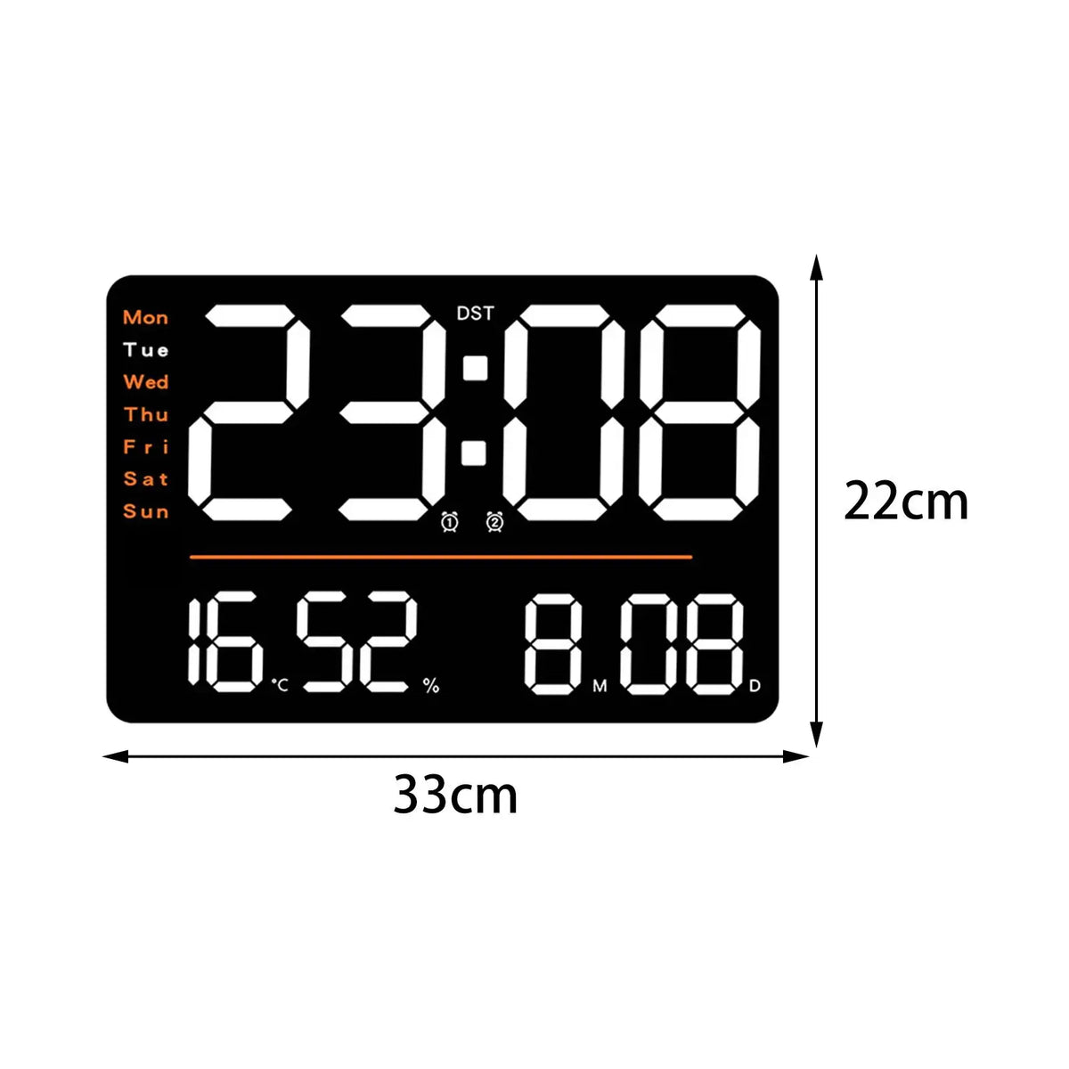 Large LED Digital Wall Clock with Date, Temperature & Alarm