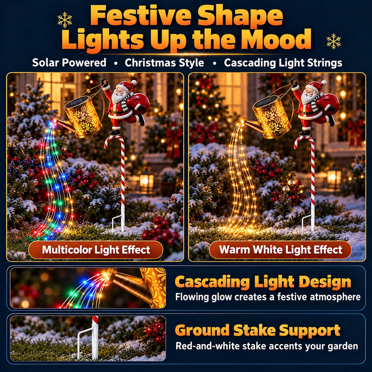 Solar Santa Watering Can Stake Light | IP65 LED Garden Decor