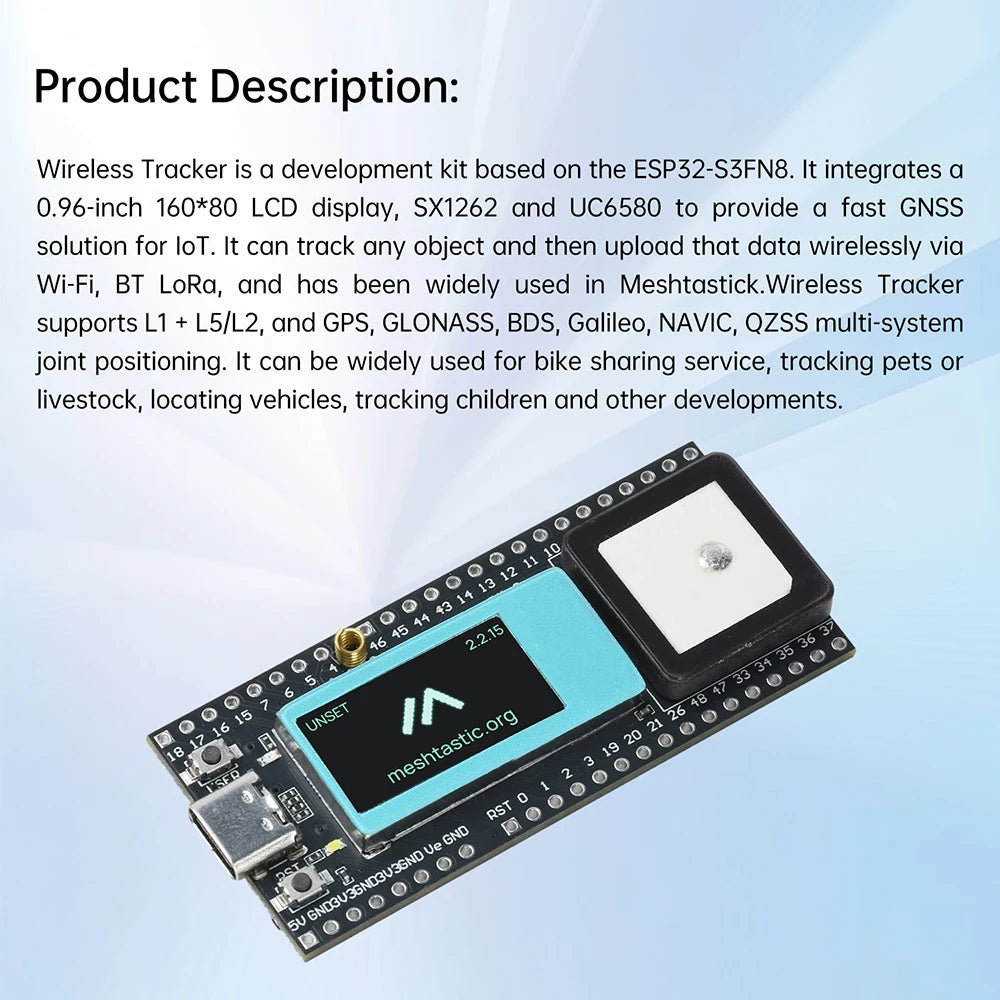 Gaqqee LoRa Wireless Tracker – Wi-Fi, BT 5, GNSS, GPS, LCD