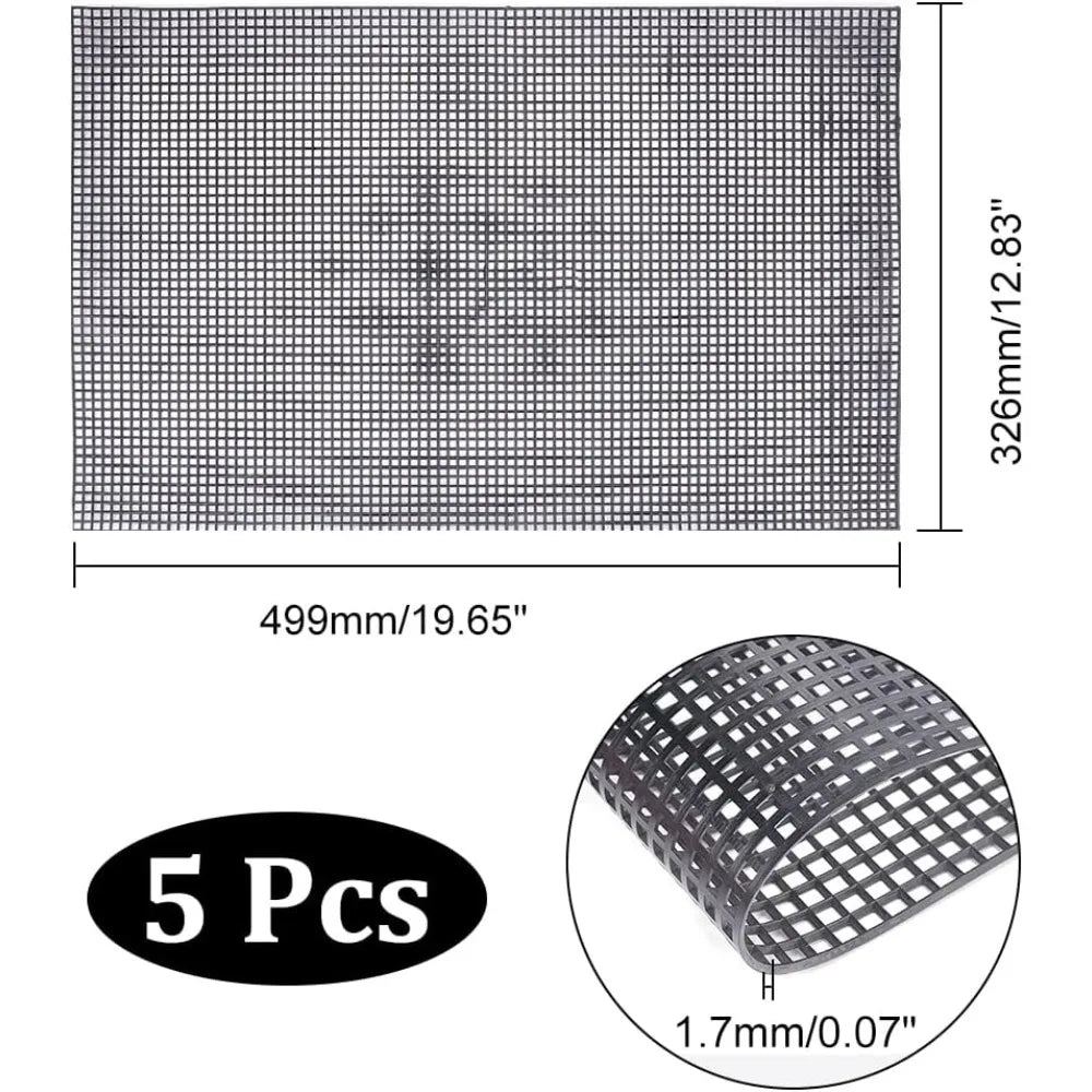 5-Pack Black Plastic Mesh Canvas Sheets for Yarn & Crochet