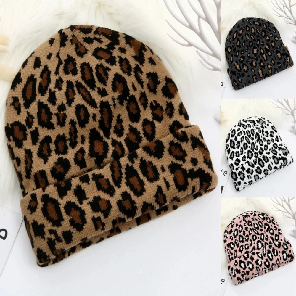 Leopard Print Jacquard Knit Beanie | Unisex Winter Skullcap