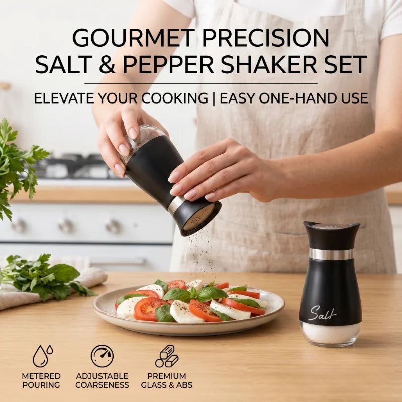 Glass Salt & Pepper Shaker Set – Rotatable 2-Pc Spice Jars