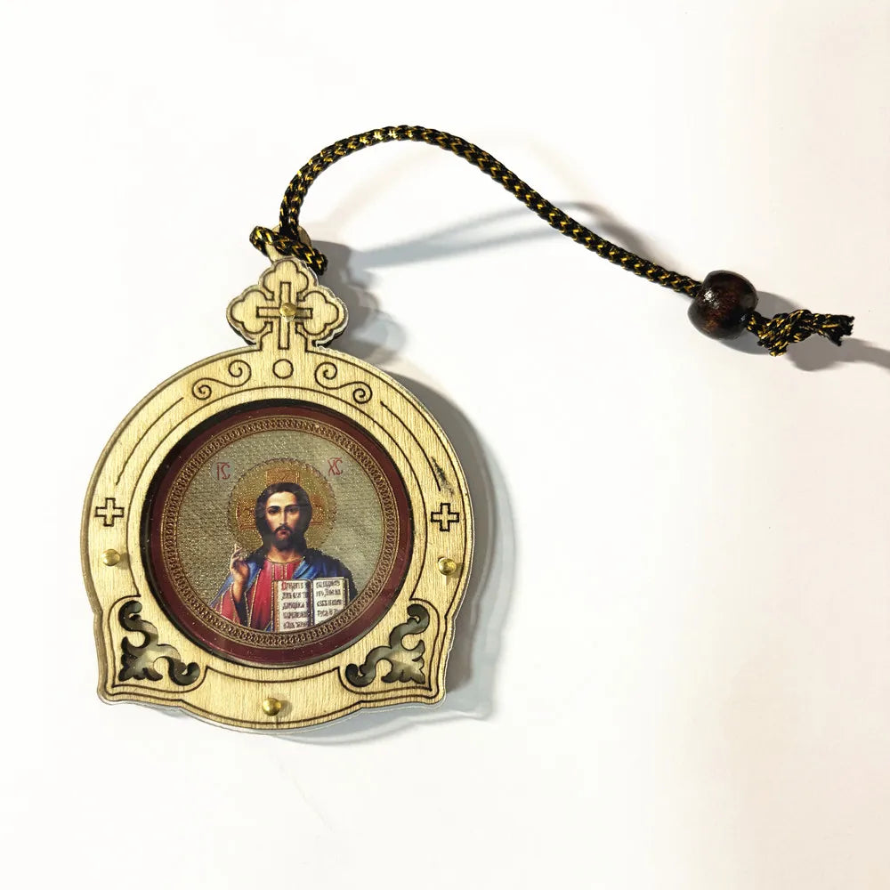 Orthodox Virgin Mary & Jesus Gold Wood Icon | Wall Ornament