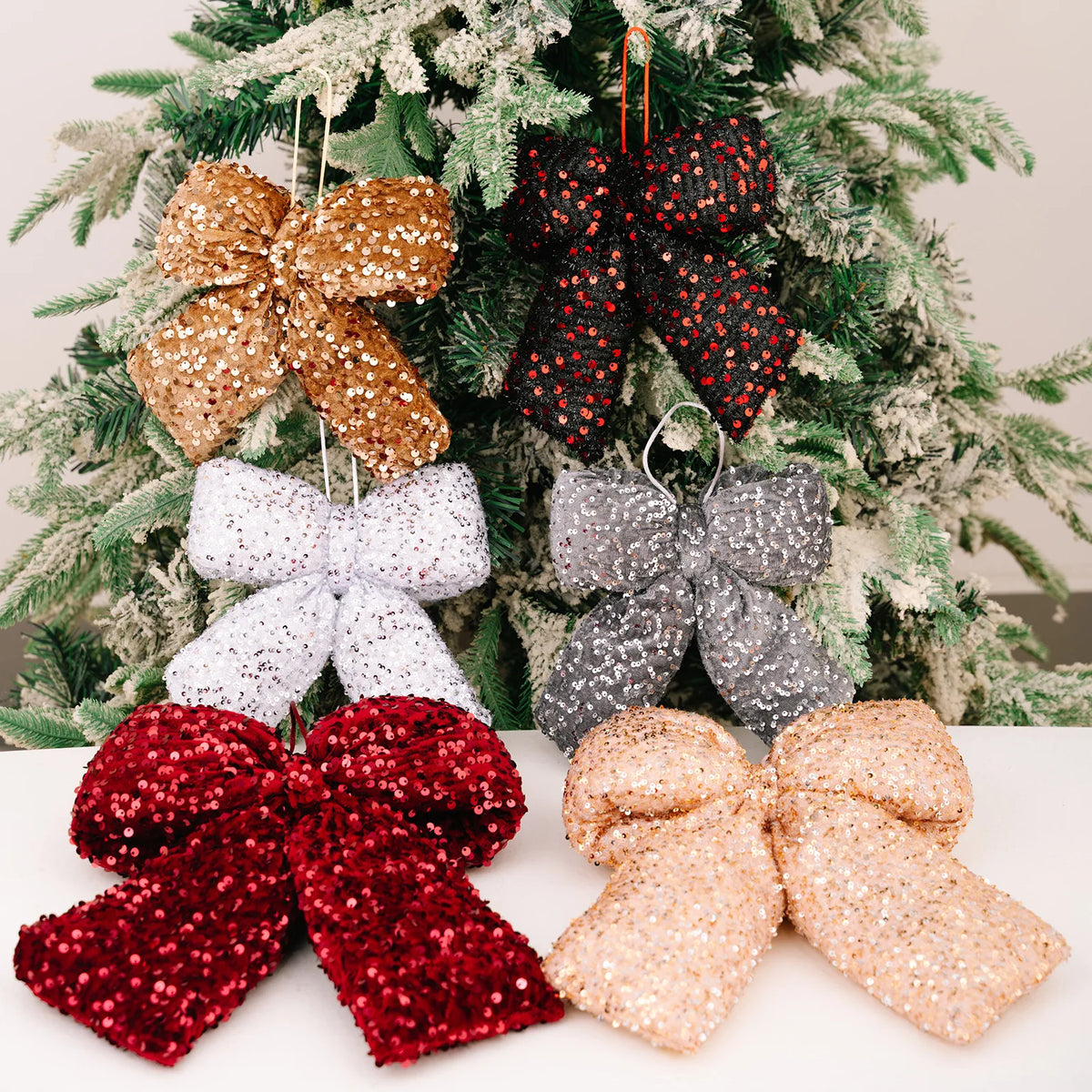 Christmas Sequin Bow Ornament – Sparkly Festive Tree Decor