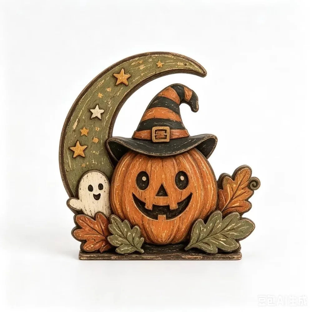 Halloween Wooden Tabletop Signs – Ghost, Pumpkin, Owl & Cat