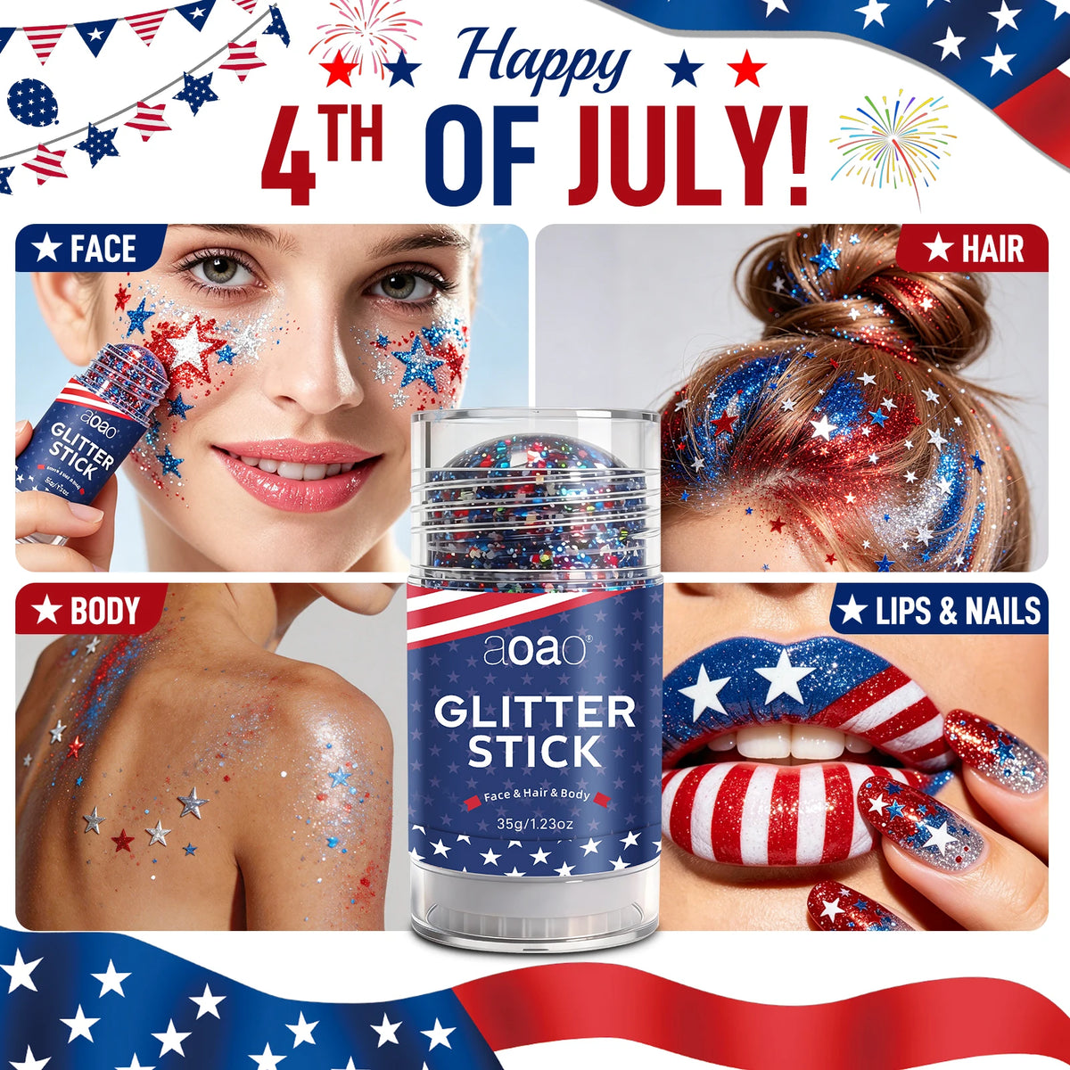 Red White & Blue Glitter Stick – Body & Hair Glitter