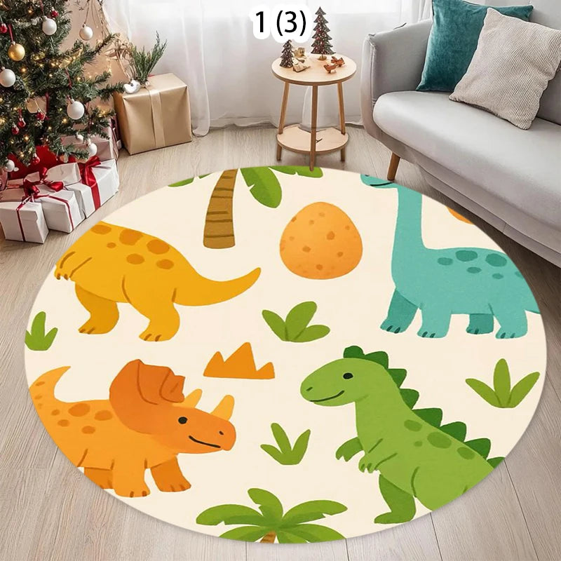 Round Kids Cartoon Road Track Play Rug – Non-Slip Mat