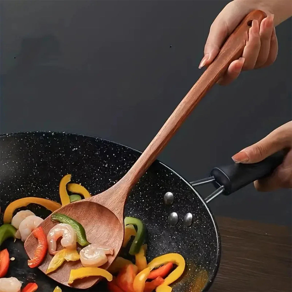 Long Handle Wooden Cooking Spatula – Non-Stick Kitchen Tool