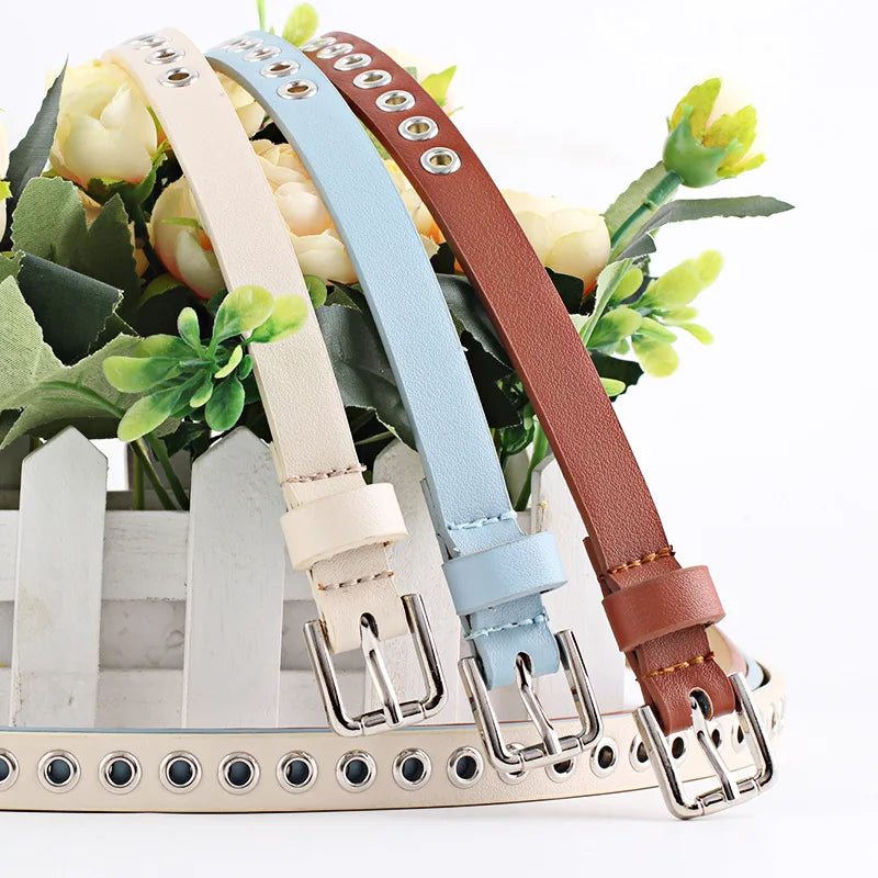 Women's Punk Faux Leather Grommet Belt | Metal Buckle