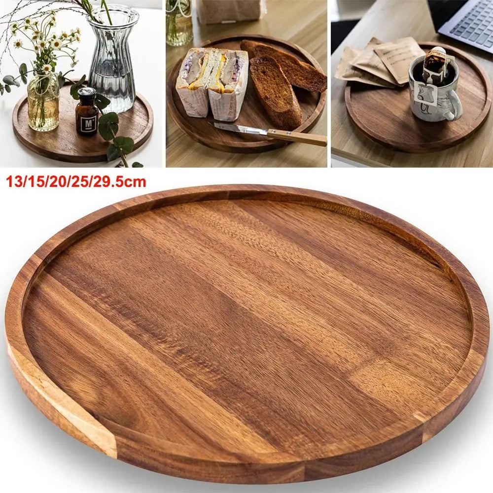 Round Wooden Serving Tray – Vintage Décor & Dessert Platter