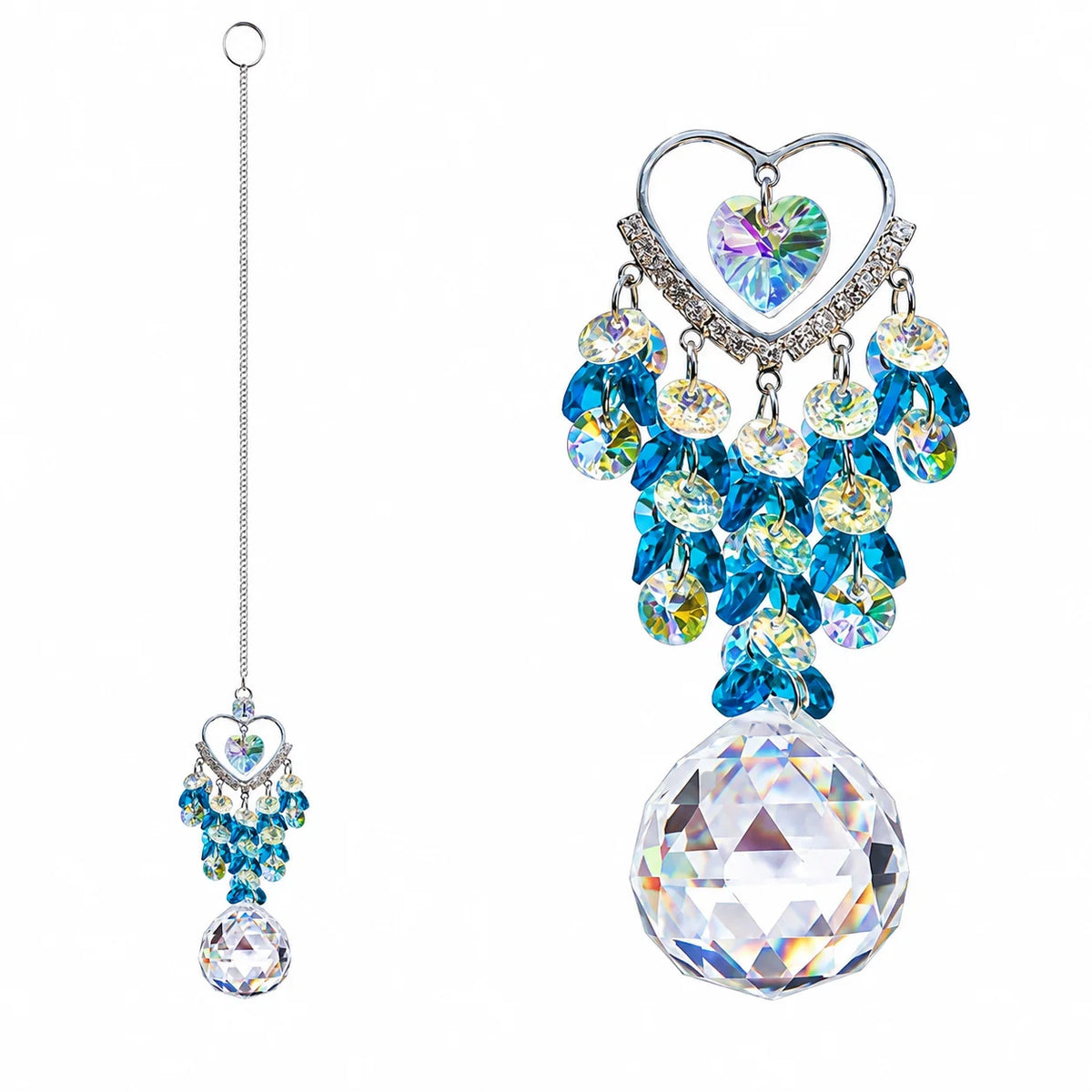 Heart Crystal Sun Catcher Hanging Prism Ornament – Blue Beads