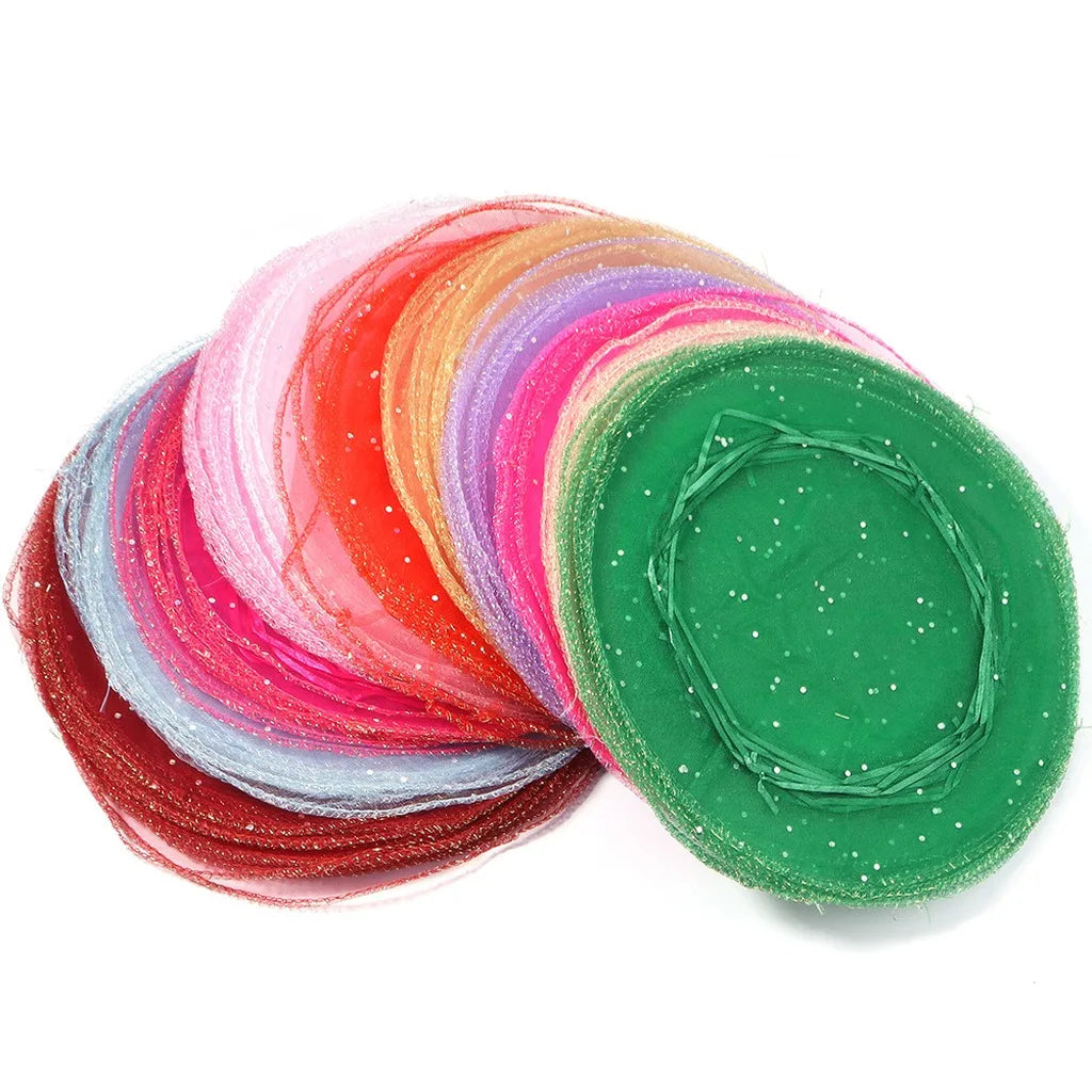 Round Organza Drawstring Gift Pouches – 10pc Sequin Tulle